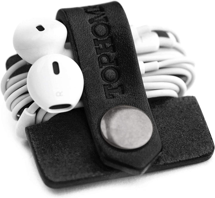 Cord Organizer Earbud Holders Earphone Wrap Earphones Organizer Headset Headphone Earphone Wrap Winder Cord Manager Cable Winder with Genuine Leather Handmade(Black,1 Piece)