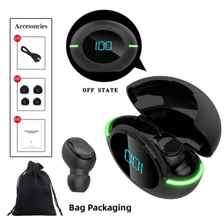 Good 5.2 Bluetooth Headphones Wireless Earphones Headset Sports Earbuds Waterproof Noise Reduction Headset LED Display Earphones