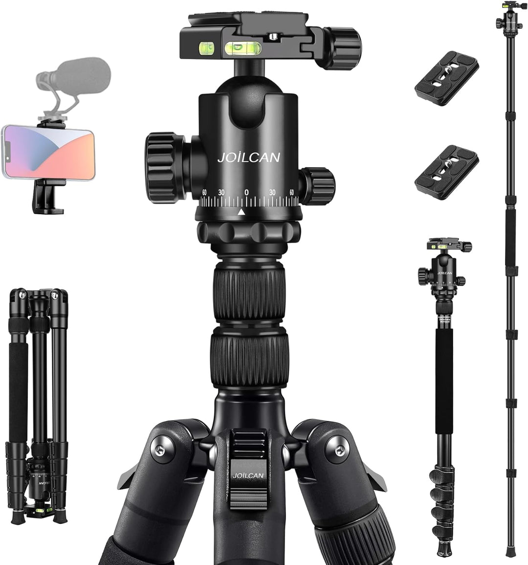 Tripod for Camera, 81" Camera Tripod Stand, 83 Inches DSLR Tripods & Monopods, Heavy Duty Travel Tripod for Binoculars Laser Level Spotting Scope Telescope, Professional Complete Tripod Units