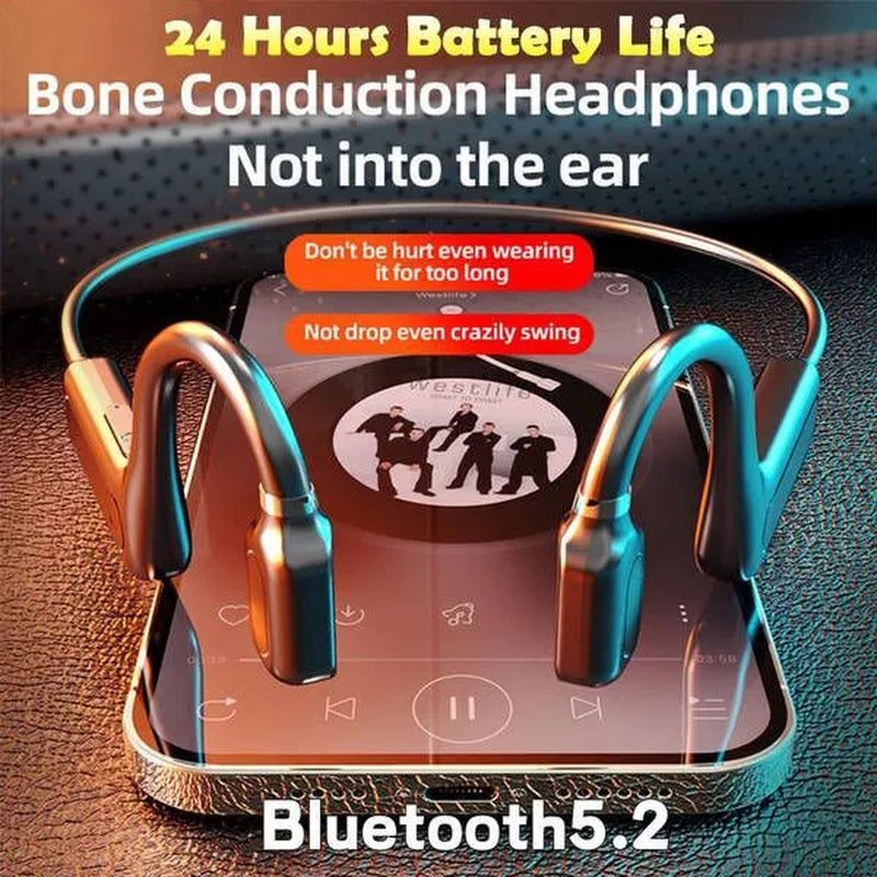 2024 New Upgrade Bone Conduction Earphones Bluetooth 5.2 Neckband Wireless Bluetooth Headset with Microphone 9D Hifi Stereo Wireless Headphones Waterproof Earhook Bluetooth Earphones for Running, Sports, Fitness, Gym, Driving