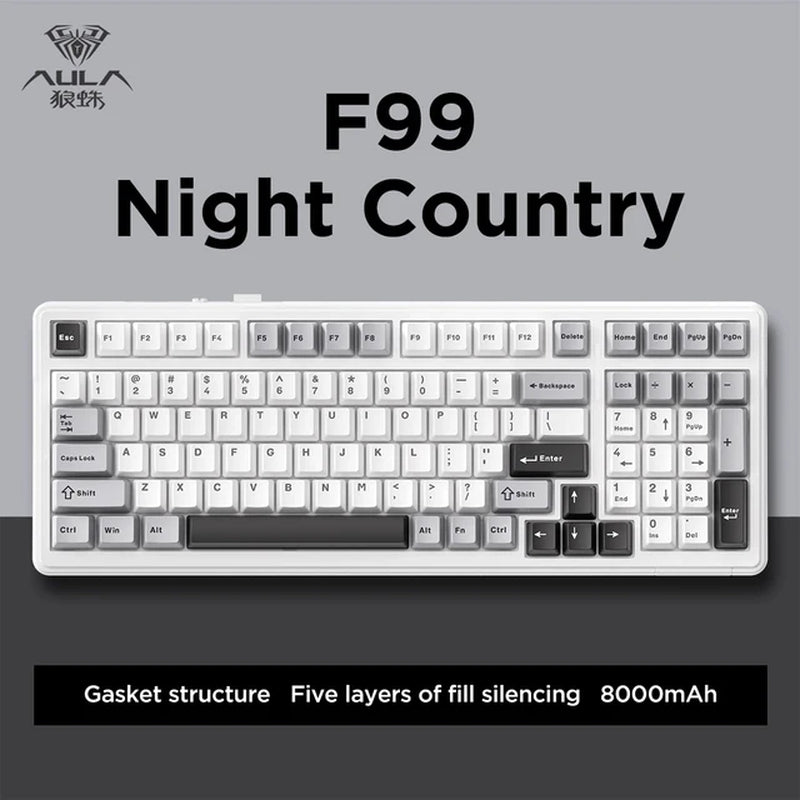 F99 Machanical Keyboard Bluetooth 5.0/2.4G Wireless/Wired Gasket-Mounted Gaming Keyboard 99 Keys Customizable Keyboards