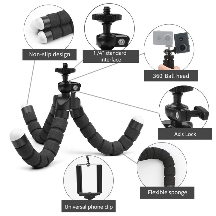 Mini Sponge Octopus Tripods for Phone Camera Holder Clip Mobile Phone Camera Mount Tripod Stand Clip Bluetooth Remote for Gopro