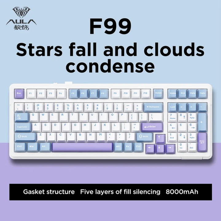 F99 Machanical Keyboard Bluetooth 5.0/2.4G Wireless/Wired Gasket-Mounted Gaming Keyboard 99 Keys Customizable Keyboards