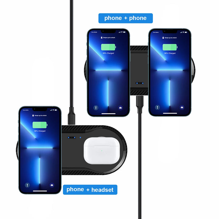 Double 2 in 1 Fast Wireless Charger Pad 40W Dual Charging Station for Iphone 14 13 12 11 XS XR X 8 Airpods 3 Pro Samsung S22 S21